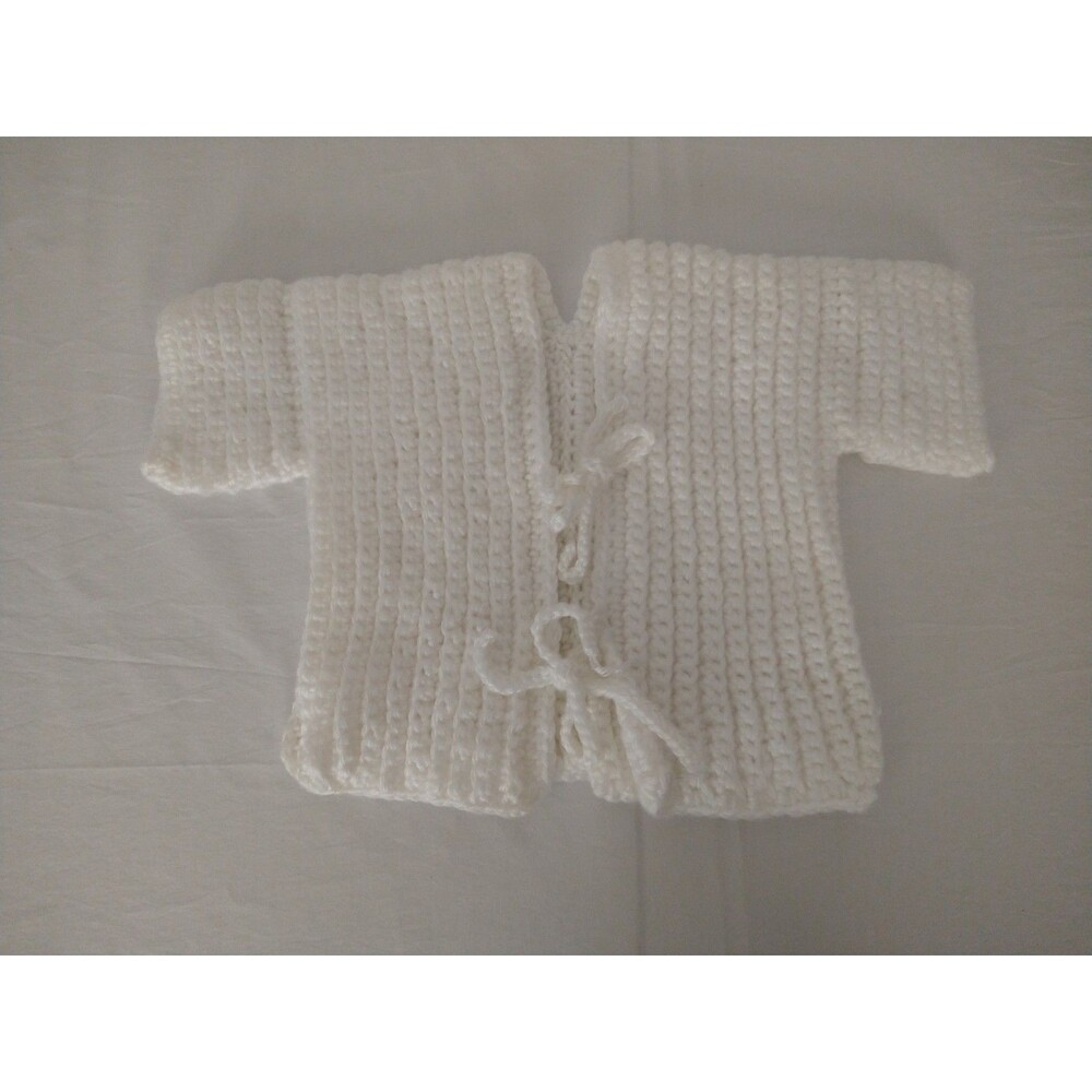 Vintage Handmade Crochet Chunky Knit White Ivory Baby Toddler Sweater cardigan